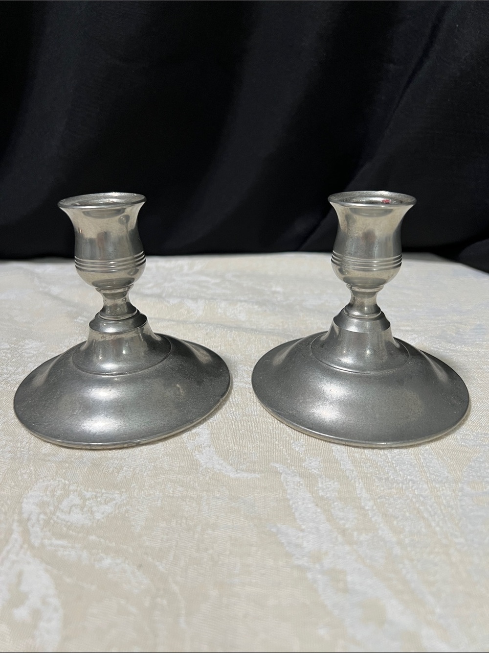Vintage Kirk Steiff Pewter Candlestick Pair